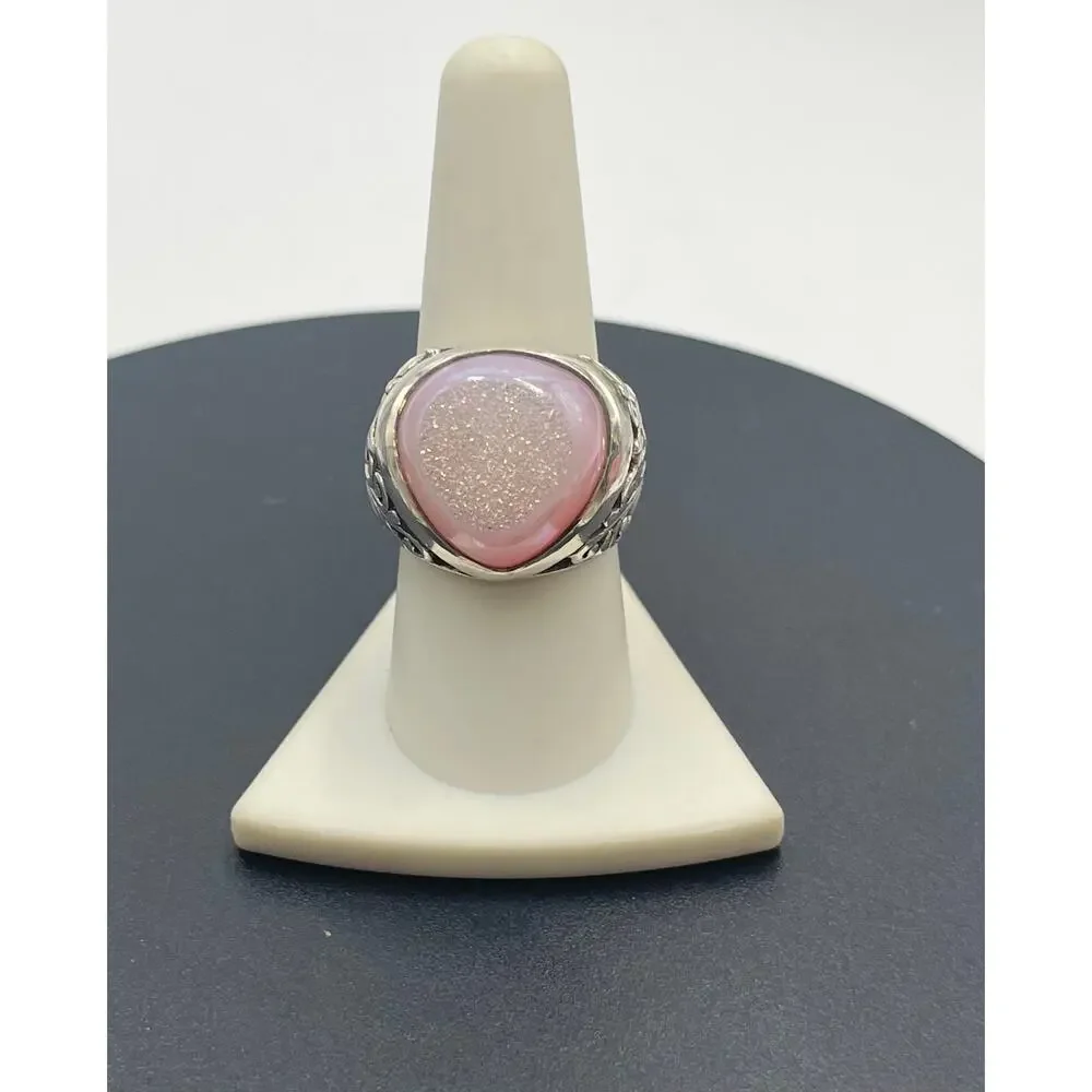 Sterling Silver‎ Filigree Solid 925 Pink Titanium Drusy Agate India Ring Sz 8.75